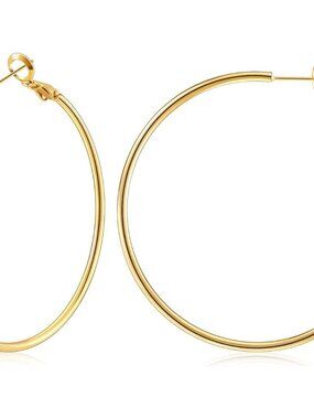 Gold Hoop Earrings for Women 14K Gold Plated, 925 Sterling Silver Post hoops for